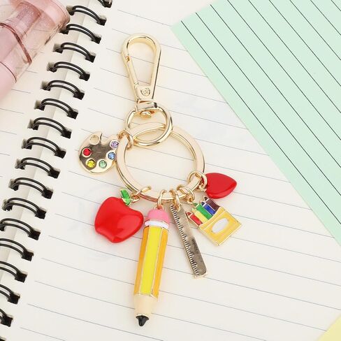 سلسلة مفاتيح المعلم ، سبيكة زنك ملونة لطيف Apple Pencil Pencil Pencil Apple Key Chain Bag Bag bag charm keyring stuff stuff for regiration key ring gifts womens in Kuwait