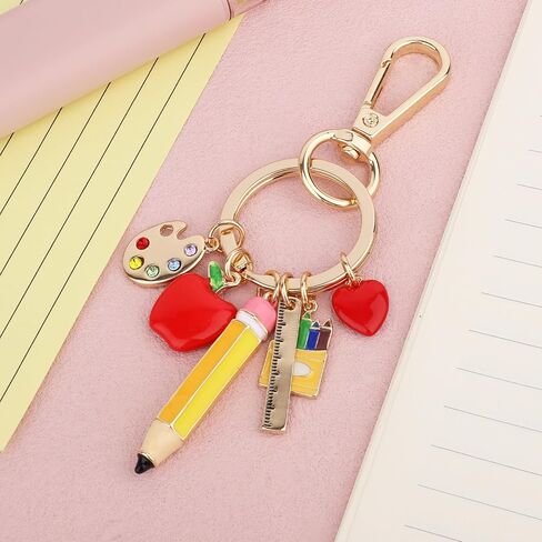 سلسلة مفاتيح المعلم ، سبيكة زنك ملونة لطيف Apple Pencil Pencil Pencil Apple Key Chain Bag Bag bag charm keyring stuff stuff for regiration key ring gifts womens in Kuwait