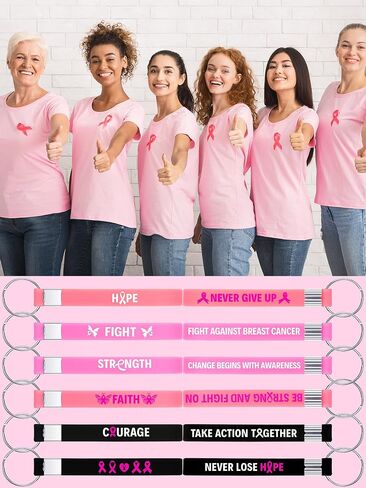 Sureio 120 PCS التوعية بسرطان الثدي الوعي السيليكون المفتاح هدايا سرطان الثدي للمرأة الأمل قوة in Saudi Arabia