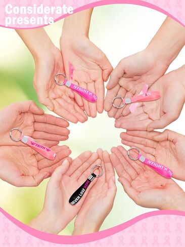 Sureio 120 PCS التوعية بسرطان الثدي الوعي السيليكون المفتاح هدايا سرطان الثدي للمرأة الأمل قوة in Saudi Arabia