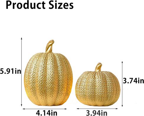 Pumpkin Fall Decor Indoor - Gold Pumpkin for Decorating, 2Pcs Resin Pumpkins Decor with Woven Effect, Thanksgiving Table Centerpiece, Fireplace, Autumn Harvest Party Decorations in Saudi Arabia