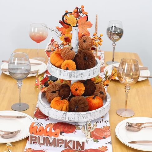 17 Pack Fall Fall Velvet Vilvet Decorations ، Foam Faux Flocked Pumpkin بما في ذلك علامة القرع Wooden Hello ، للمنزل في الخريف. in Kuwait
