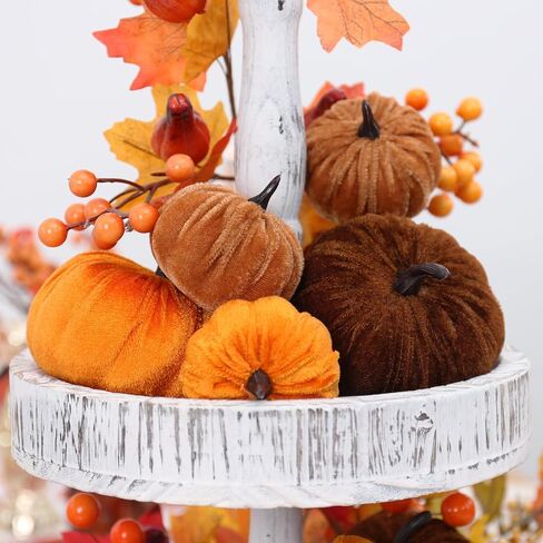 17 Pack Fall Fall Velvet Vilvet Decorations ، Foam Faux Flocked Pumpkin بما في ذلك علامة القرع Wooden Hello ، للمنزل في الخريف. in Kuwait