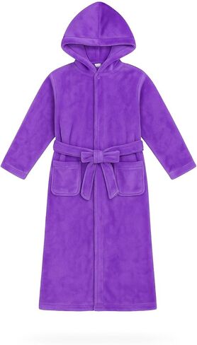 ACTLATI Girls Hooded Plush Bathrobe Full Length – Soft Fleece Robe with Belt & Pockets, Long Kids Robe for Girls Ages 3-13 in Saudi Arabia