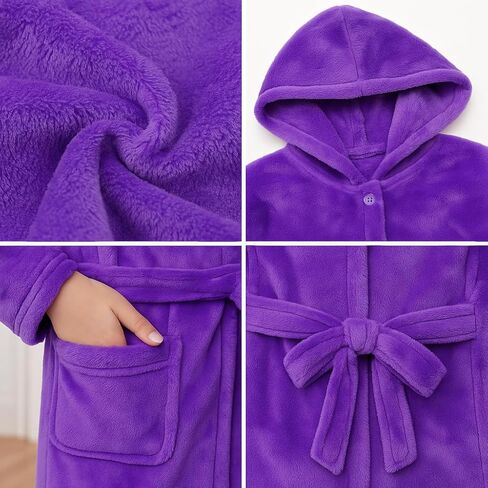 ACTLATI Girls Hooded Plush Bathrobe Full Length – Soft Fleece Robe with Belt & Pockets, Long Kids Robe for Girls Ages 3-13 in Saudi Arabia