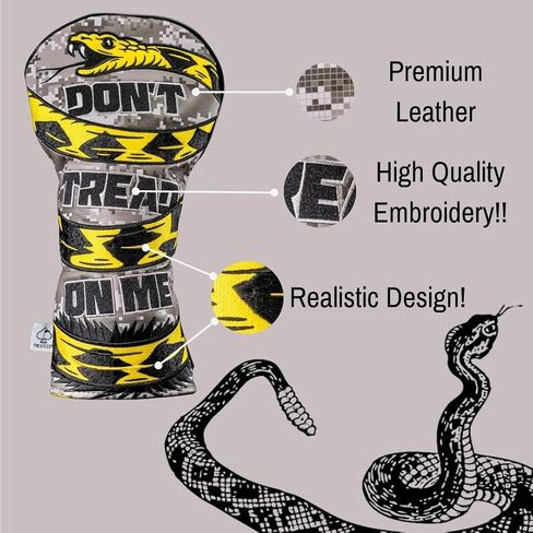 Pins & Aces Golf Co. غطاء رأس ممتاز Don't Tread On Me - جلد عالي الجودة، غطاء رأس مصنوع يدويًا - قم بتصميم حقيبة الجولف الخاصة بك وتخصيصها - تصميم كلاسيكي مستوحى من الرحلات الأمريكية والوطنية in Saudi Arabia