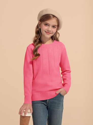 Haloumoning Girls Sweaters Kids Crewneck Long Sleeve Pleated Knit Pullover Sweater Fall Fashion Clothes 5-14 Years in Saudi Arabia