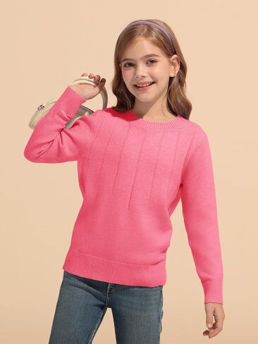 Haloumoning Girls Sweaters Kids Crewneck Long Sleeve Pleated Knit Pullover Sweater Fall Fashion Clothes 5-14 Years in Saudi Arabia