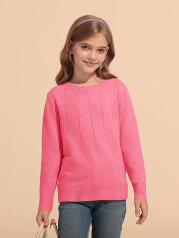 Haloumoning Girls Sweaters Kids Crewneck Long Sleeve Pleated Knit Pullover Sweater Fall Fashion Clothes 5-14 Years in Saudi Arabia