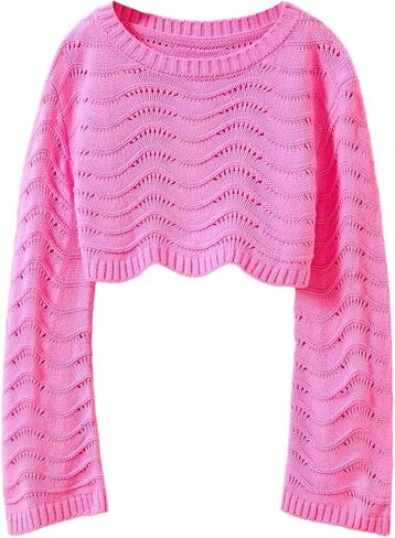 Soly Hux Girl's Crochet Hollow Out Sweater Crew Crew Neck Long Sleeve Pullover Tops in Saudi Arabia