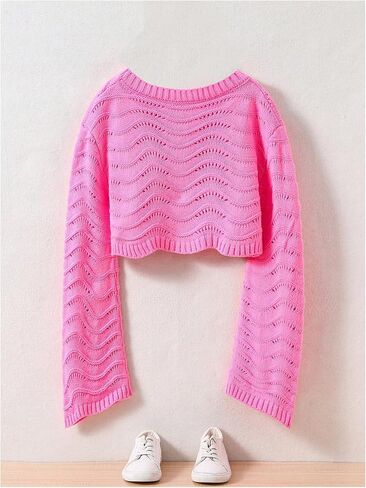 Soly Hux Girl's Crochet Hollow Out Sweater Crew Crew Neck Long Sleeve Pullover Tops in Saudi Arabia