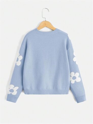 SHENHE Girl's Casual Flower Print Crewneck Long Sleeve Pullover Sweater Jumper Tops in Saudi Arabia