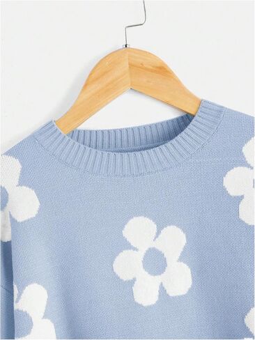 SHENHE Girl's Casual Flower Print Crewneck Long Sleeve Pullover Sweater Jumper Tops in Saudi Arabia