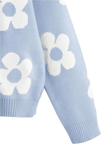 SHENHE Girl's Casual Flower Print Crewneck Long Sleeve Pullover Sweater Jumper Tops in Saudi Arabia