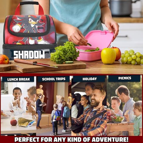 احصل على اتجاه Sonic the Hedgehog Lunch Box Shadow معزول مع مقصورتين للأطفال المراهقين Travel Picnic Beach (Black Shadow) in Kuwait