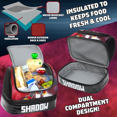 احصل على اتجاه Sonic the Hedgehog Lunch Box Shadow معزول مع مقصورتين للأطفال المراهقين Travel Picnic Beach (Black Shadow) in Kuwait