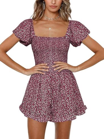 Jeanewpole1 Women Shirred Smocked Tube Top Short Wide Leg Pants Romper Jumpsuit in Saudi Arabia
