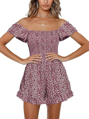 Jeanewpole1 Women Shirred Smocked Tube Top Short Wide Leg Pants Romper Jumpsuit in Saudi Arabia