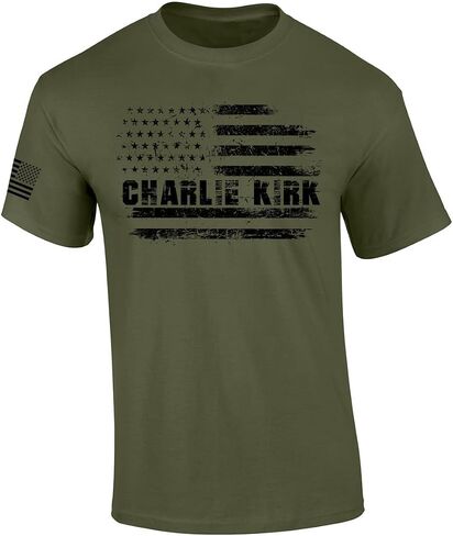 Trenz Shirt Company Men's Graphic Thirt - Charlie Kirk USA Flag Design Design Design Short in Kuwait
