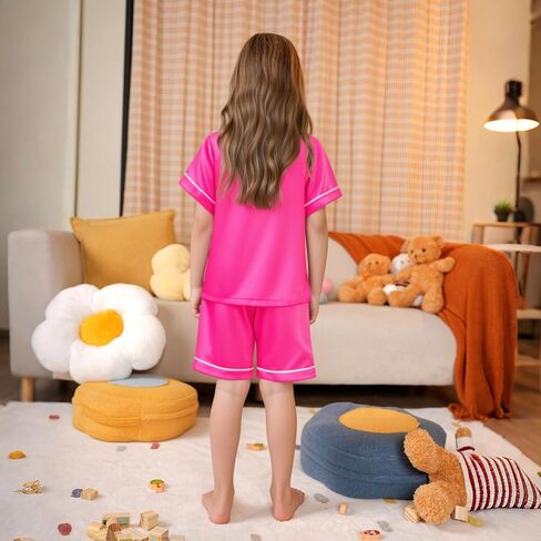 LQSZ Girls Pajamas Set Satin 2PCS Sleepwear 3-10 Years Kids Silky Button-Down Shorts Set in Kuwait