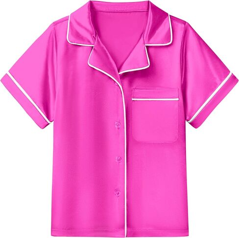 LQSZ Girls Pajamas Set Satin 2PCS Sleepwear 3-10 Years Kids Silky Button-Down Shorts Set in Kuwait