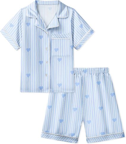 LQSZ Girls Pajamas Set Satin 2PCS Sleepwear 3-10 Years Kids Silky Button-Down Shorts Set in Kuwait