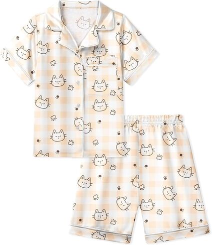 LQSZ Girls Pajamas Set Satin 2PCS Sleepwear 3-10 Years Kids Silky Button-Down Shorts Set in Kuwait