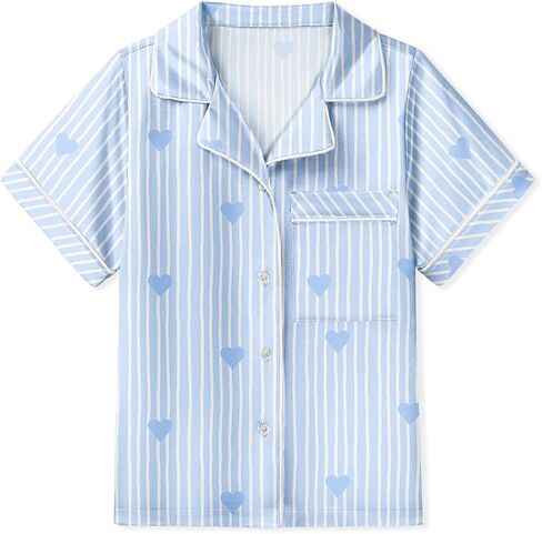 LQSZ Girls Pajamas Set Satin 2PCS Sleepwear 3-10 Years Kids Silky Button-Down Shorts Set in Kuwait
