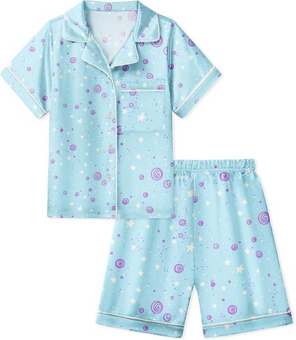 LQSZ Girls Pajamas Set Satin 2PCS Sleepwear 3-10 Years Kids Silky Button-Down Shorts Set in Saudi Arabia