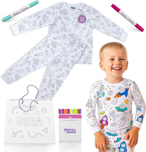 تلوين بيجامات للأطفال المصنوعة من القطن الأصلي | Kids Pajamas Girls & Boys مع 12 علامة غير سامة لتخصيص ملابس النوم الخاصة بهم بتصميمات فريدة | هدية مثالية للفتيات والفتيان (6 سنوات) in Kuwait