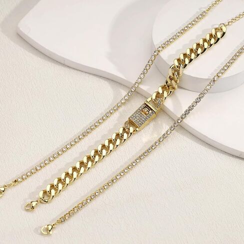 14K Gold Anklets for Women Waterproof Rhinestone Ankle Bracelet Layered Cuban Link Chain Diamond Anklet Beach Jewelry for Women in Kuwait