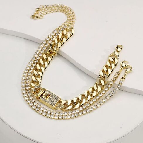 14K Gold Anklets for Women Waterproof Rhinestone Ankle Bracelet Layered Cuban Link Chain Diamond Anklet Beach Jewelry for Women in Kuwait