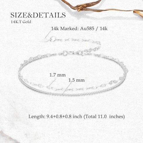 Sisgem Real 14k Gold Gold Wheat و Link Chain بطبقات الطبقات للنساء ، أساور الكاحل الذهبية البالغة 14 كيلو بايت لها ، 9.4-11 بوصة in Saudi Arabia