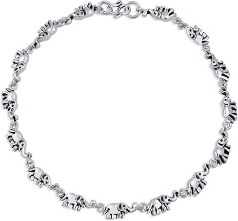 Bling Jewelry Boho Multi Lucky Caravan of Elephants Anklet Charm Ankle Bracelet For Women Teens Bali Style Oxidized .925 Sterling Silver 10 Inch in Saudi Arabia
