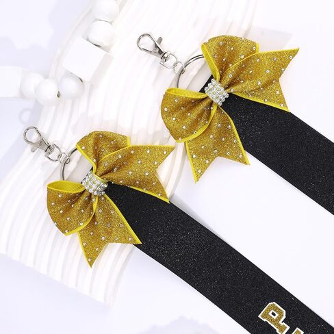 CN 2PCS Glitter Cheerleader Keychain Cheer Gifts Bow Holder，Cheer Pin Strap Pin Me Ribbon for Backpack Bags in Saudi Arabia