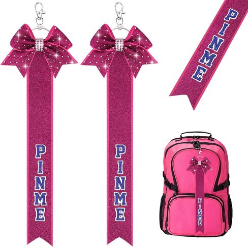 CN 2PCS Glitter Cheerleader Keychain Cheer Gifts Bow Holder，Cheer Pin Strap Pin Me Ribbon for Backpack Bags in Saudi Arabia