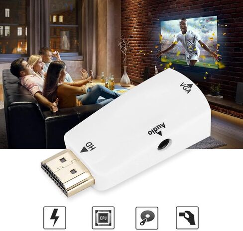 محول محول Sonew HD 1080P أنثى إلى VGA أنثى مع كابل إخراج صوت 3.5 مم للكمبيوتر/الكمبيوتر المحمول/DVD/سطح المكتب/اللوحة المسطحة/STB الرقمي/المشغل (أبيض) in Kuwait