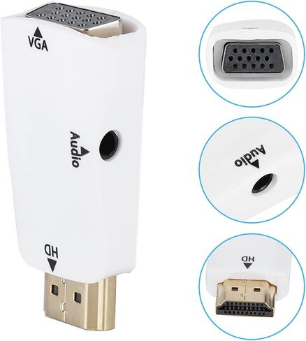 محول محول Sonew HD 1080P أنثى إلى VGA أنثى مع كابل إخراج صوت 3.5 مم للكمبيوتر/الكمبيوتر المحمول/DVD/سطح المكتب/اللوحة المسطحة/STB الرقمي/المشغل (أبيض) in Kuwait