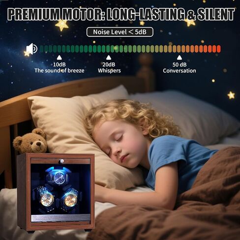Watch Winder for Automatic Watches 3 Watch Winder with LED Light, 4 Rotation Modes Watch Turner, Super Quiet Motor, Memory Foam Pillows, Adapter Included, Luxury Gift for Men & Women in Saudi Arabia