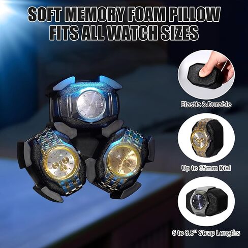 Watch Winder for Automatic Watches 3 Watch Winder with LED Light, 4 Rotation Modes Watch Turner, Super Quiet Motor, Memory Foam Pillows, Adapter Included, Luxury Gift for Men & Women in Saudi Arabia