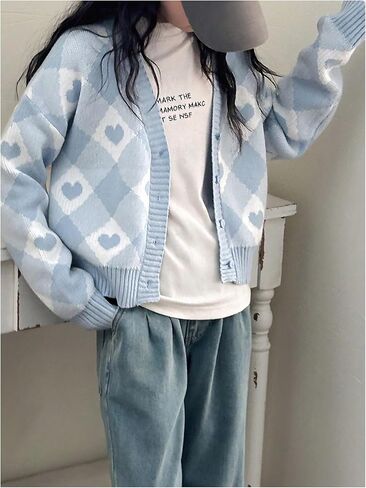 Floerns Girl's لطيف القلب طباعة الأكمام طويلة مفتوحة Cardigan سترة سترة الأزرار Up in Saudi Arabia