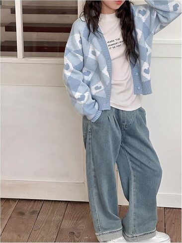 Floerns Girl's لطيف القلب طباعة الأكمام طويلة مفتوحة Cardigan سترة سترة الأزرار Up in Saudi Arabia
