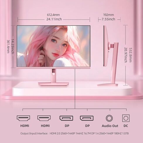 Pink Computer Monitor, 27 inch 1080p 165Hz (Supports 144Hz) Kawaii Gaming Monitor, VA Panel 1500R Curved PC Monitor, AMD Free-Sync, Built-in Speaker, Tilt Adjustment, HDMI, DisplayPort, R27FP in Kuwait