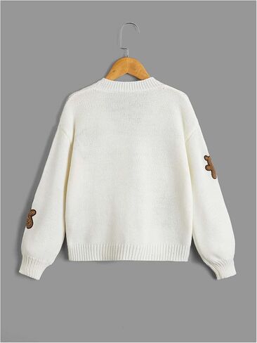 OYOANGLE Girl's Bear Embroidery Button Up Cardigan Sweater Long Sleeve V Neck Cute Knitted Outerwear in Saudi Arabia