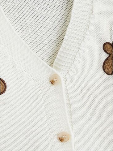 OYOANGLE Girl's Bear Embroidery Button Up Cardigan Sweater Long Sleeve V Neck Cute Knitted Outerwear in Saudi Arabia