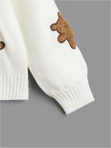 OYOANGLE Girl's Bear Embroidery Button Up Cardigan Sweater Long Sleeve V Neck Cute Knitted Outerwear in Saudi Arabia