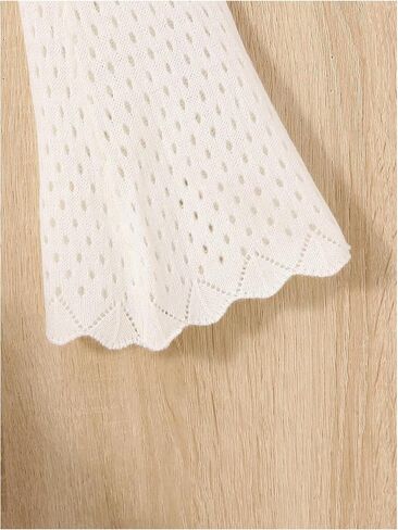 OYOANGLE Girl's Tie Front Hollow Out Cardigan Scallop Trim Trumpet Sleeve Knitted Bolero Shrug in Saudi Arabia