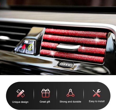 10 PCS Bling Car Air Vent Outlet Trim, Bling Car Interior Accessories for Women, Rhinestone Air Conditioner Decoration Strip for Most Air Vent Outlet (Pink) in Saudi Arabia