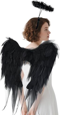 Angel Wings and Halo Headband for Women Girls - White Chiffon Fairy Wings ، Alegant Cortume Accessories for Halloween Christmas Party Cosplay in Kuwait