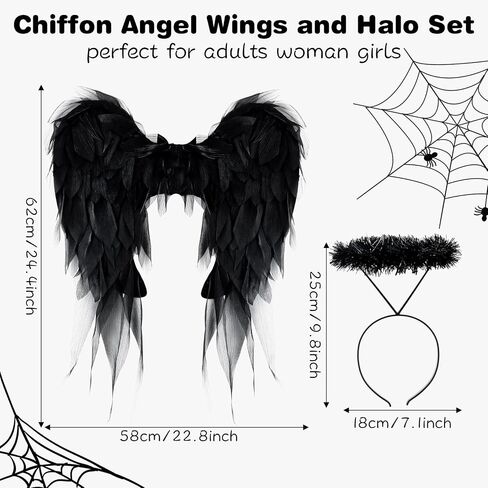Angel Wings and Halo Headband for Women Girls - White Chiffon Fairy Wings ، Alegant Cortume Accessories for Halloween Christmas Party Cosplay in Kuwait